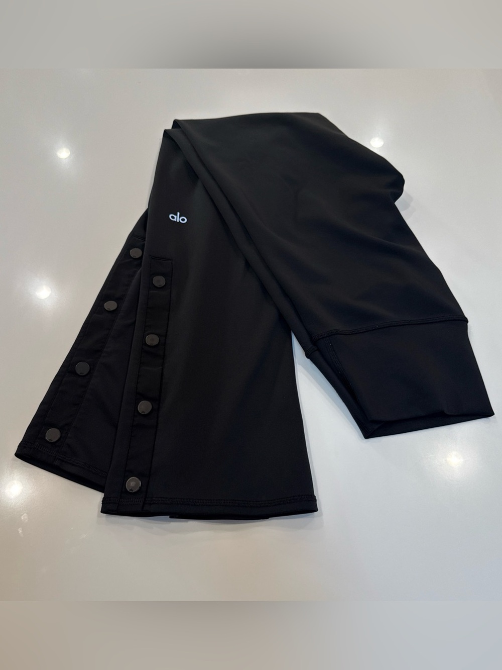 ALO Yoga Black Snap-Cuff Flare Leggings with Side Buttons - Picture 6 of 15